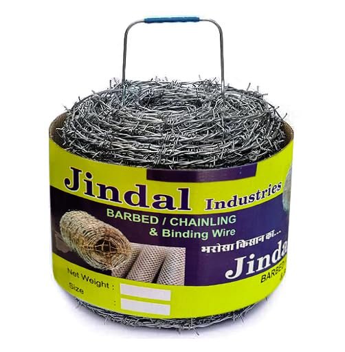 Jindal Barbed Wire for Fencing Wire 2 MM Thickness 14 Gauge Alloy Steel Wire with Hook Approx. Length 300 Meters (1000 FEET Length)