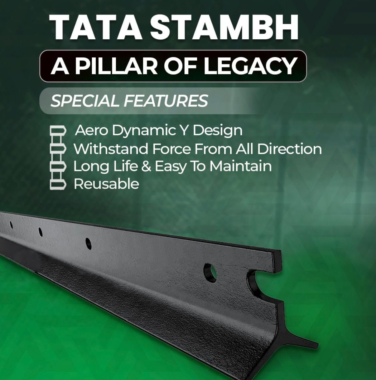 TATA Wiron Fencing Poles | Durable Mild Steel Bitumen Coated Y Design | Farm, Garden, Agricultural & Boundary Fence | Heavy Duty Black Metal Pole 8 Feet Height, (Pack of 5) 